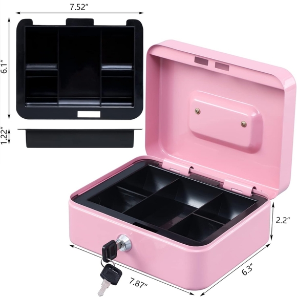 Durable Steel Pink Medium Lock Cash Box With Cash Drawer and a Set Of Lock Keys - Picture 2 of 8